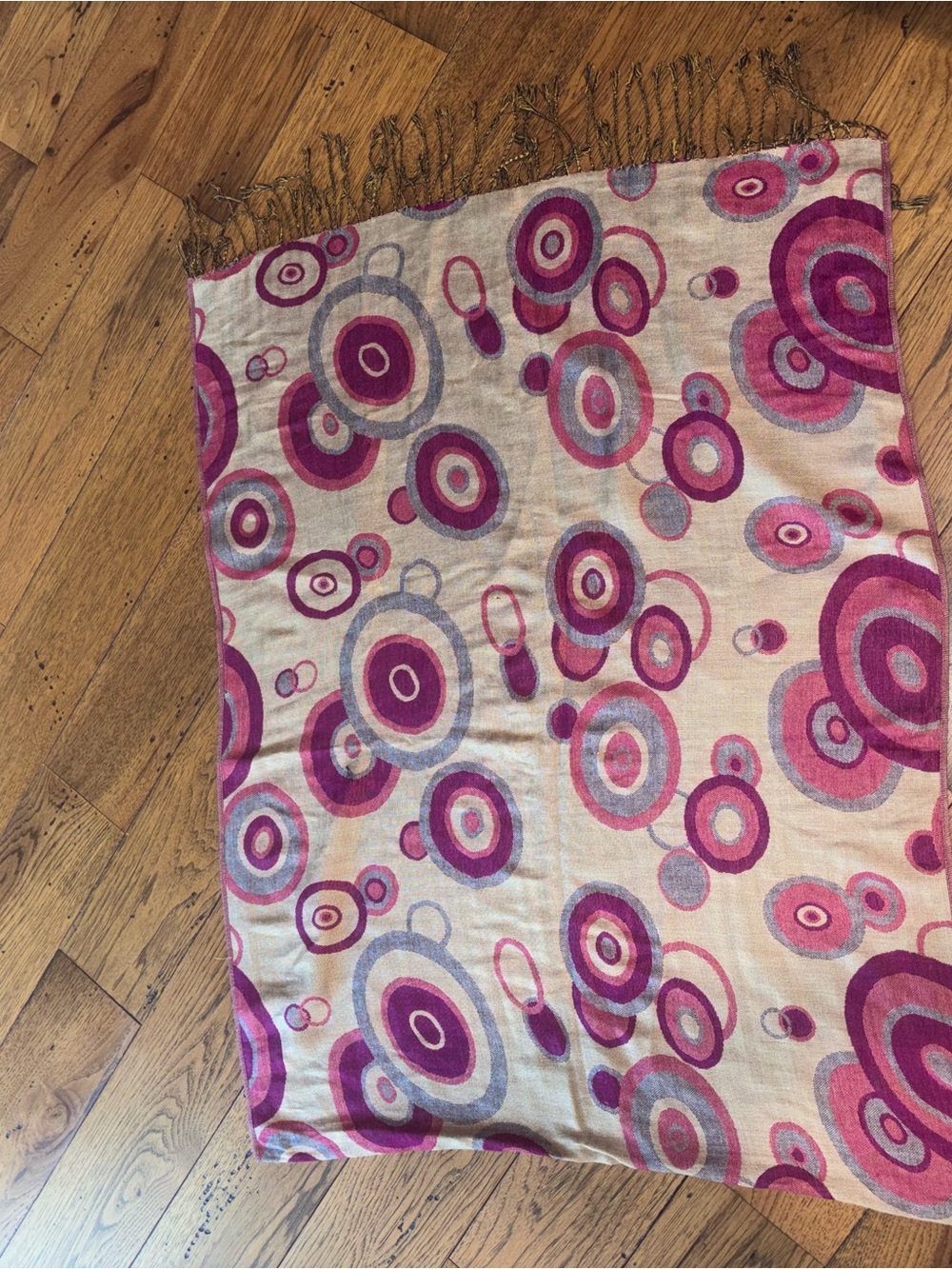 pashmina Pink and Cream Concentric Circle Scarf Wrap Pashmina/Silk Blend